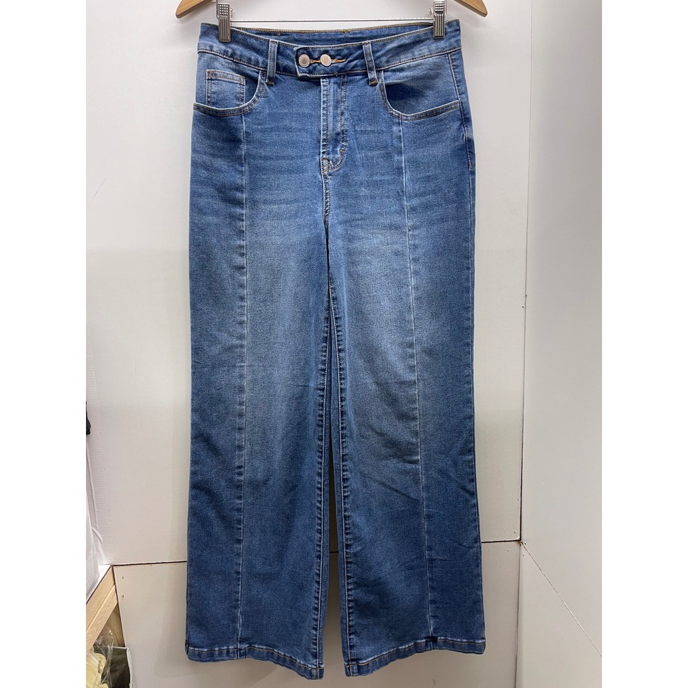 Sidefeel Womens Wide Leg Jeans Medium Wash Front Seam Denim Pants Size 8